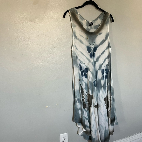 Tie Dye Butterfly Sleeveless Dress White Blue Medium Large XL - Picture 6 of 8